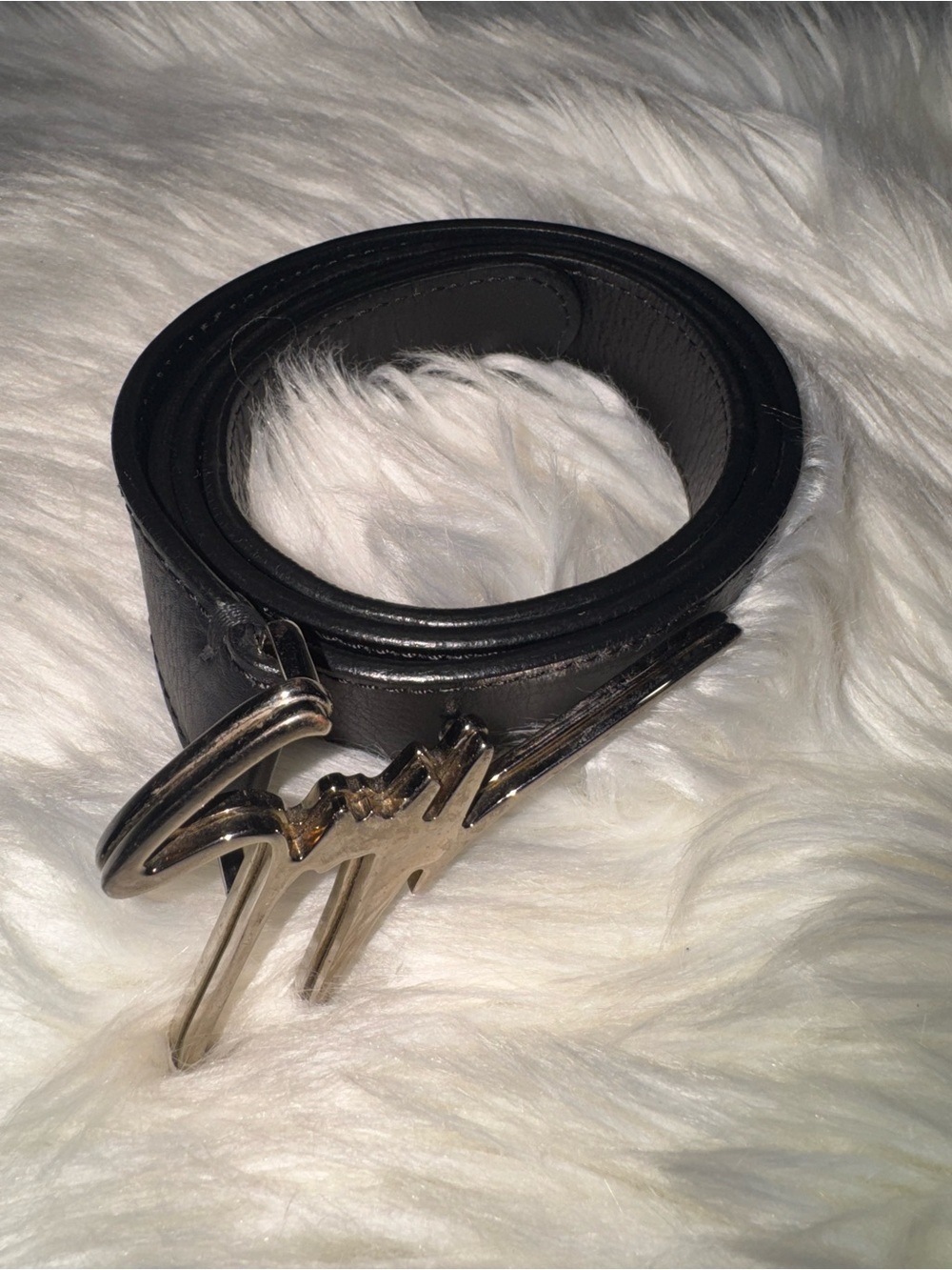 Giuseppe Zanotti Black Leather Belt with Signature Silver Logo Buckle - Picture 10 of 11